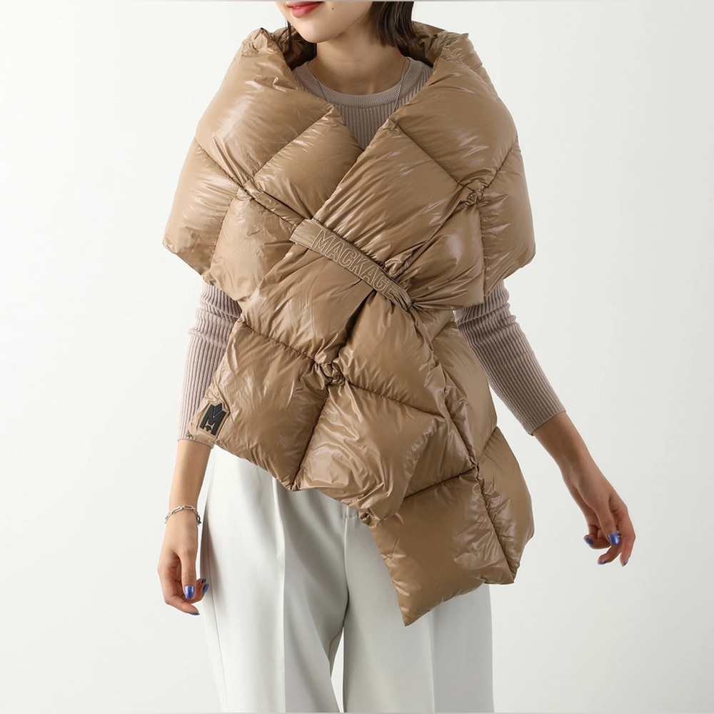 New! MACKAGE River Oversized Quilted Puffer Scarf Caramel Brown 🤎 OS NWT!